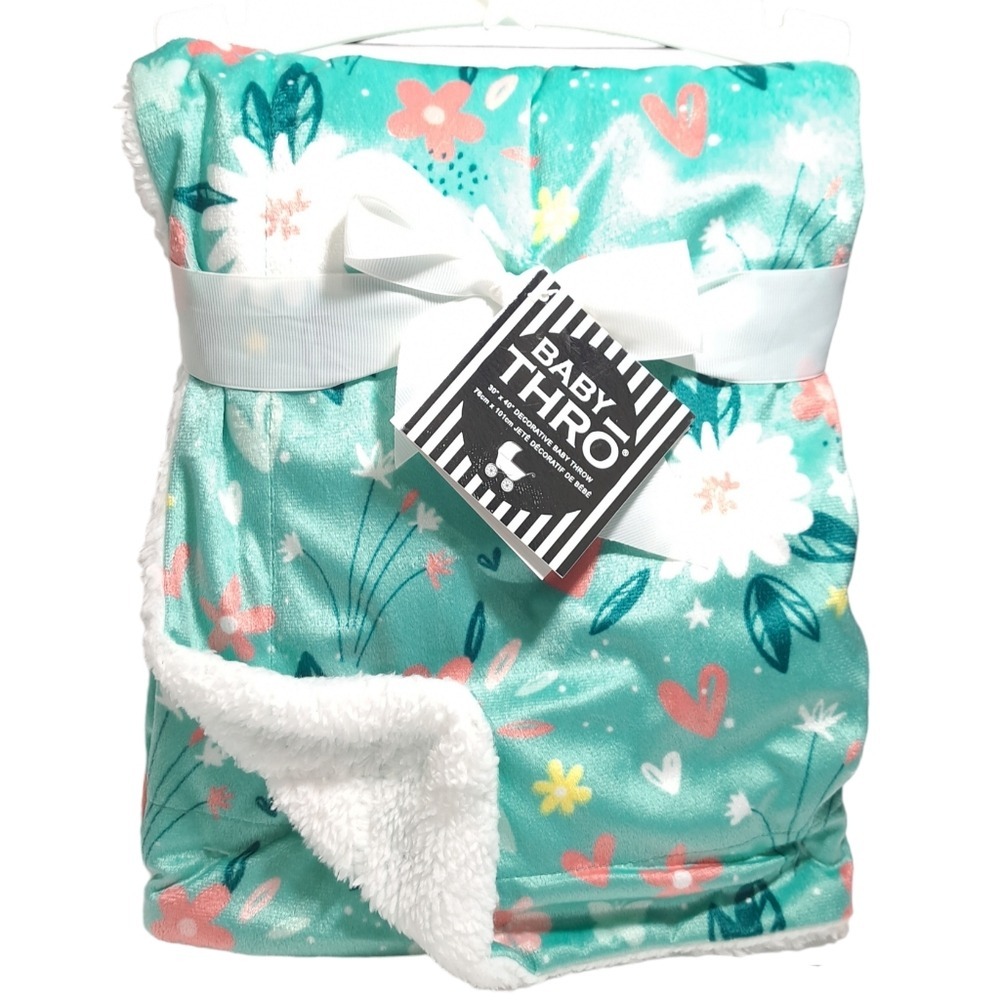 Baby‎ Thro Blanket Green Aria Floral Soft Cozy Reverse Micromink 30"×40"